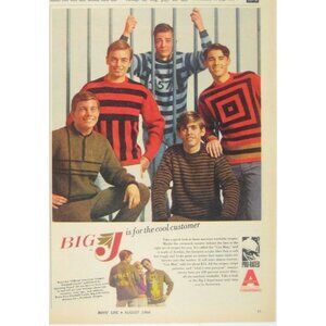 Vintage 1966 Big J Print Ad Sweaters MOD Geometric Football Club Fashion Men